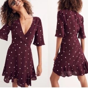 MADEWELL FLUTTERHEM SILK MAROON STAR DRESS